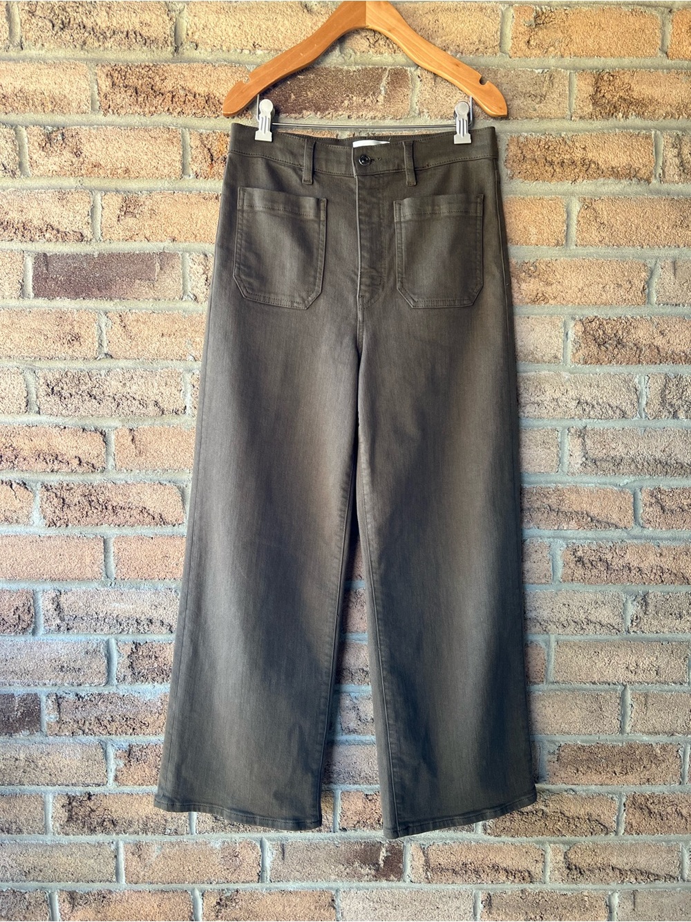 FRAME Green Washed Wide Leg Cropped Jeans Size 29 Utility Denim